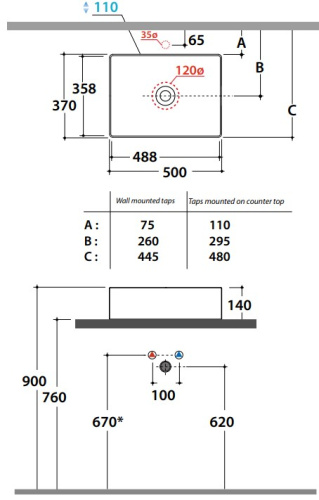 Умывальник Globo T-edge B6R54BI