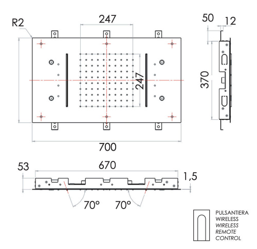 Верхний душ потолочный с подсветкой Remer 357RR7040N2CW