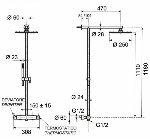 Душевая система Remer X Style INOX SSXT37UFM25, нержавеющая сталь