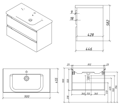 Тумба подвесная Caprigo Forte 90 36113-SF022