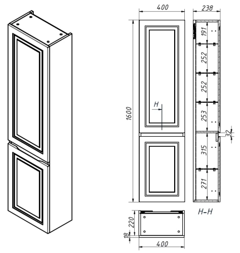 Пенал подвесной Caprigo Wales 40 36050L-SF024