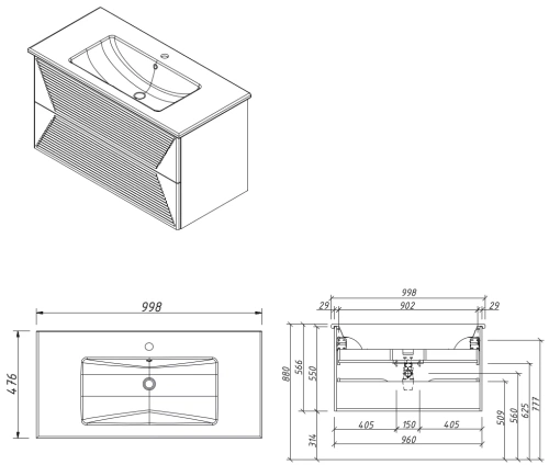 Тумба подвесная Caprigo Modo Terza 100 35614-SF015