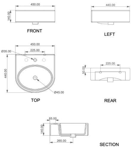 Умывальник GSG Ceramic Design Like LKLAVBW45000