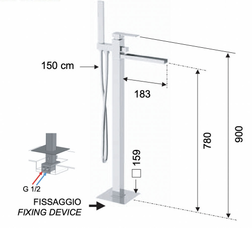 Смеситель для ванны Remer Qubika Cascata QC08