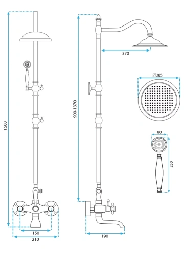 Душевая система Rea Bergamo Black matt P5001