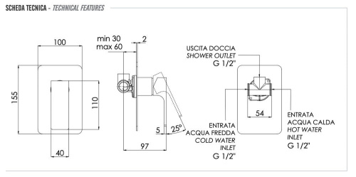 Смеситель для душа Remer Absolute AU30VO, бронза