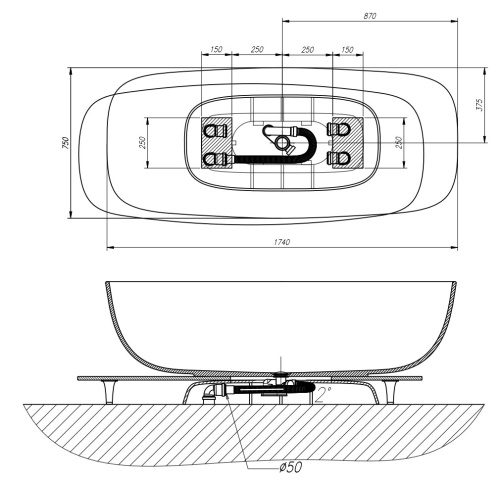 Ванна из искусственного камня Kolpa-San Milo FS 174x75 Sand