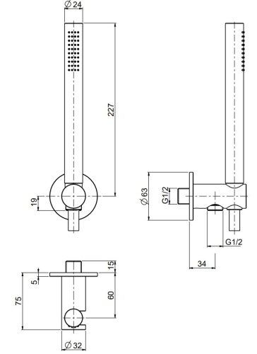 Ручной душ с держателем и выпуском QuadroDesign 1366AS