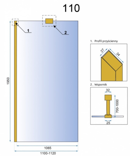 Душевая стенка Rea Aero Gold 110x195 K8441