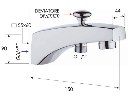 Излив настенный 15 см с дивертером Remer 91D