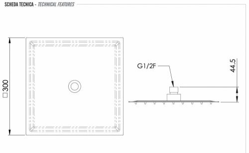 Верхний душ с шарнирным соединением 30 см Remer INOX SS357UFS30X, нержавеющая сталь