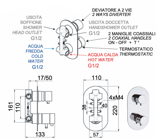 Смеситель для душа Remer Elegance NT92BG, золото брашированное