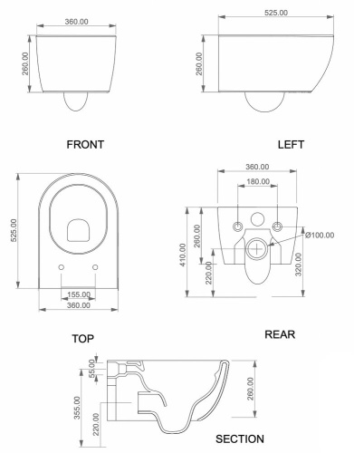 Унитаз подвесной GSG Ceramic Design Like LKWCSO019, дымчатый