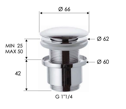 Донный клапан без перелива 1”1/4 Remer 904CC2114NO, черный матовый