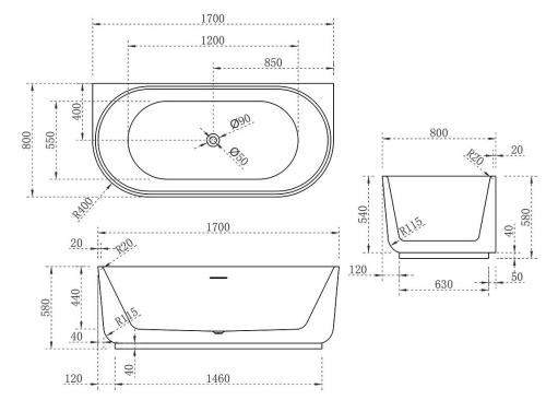 Ванна акриловая Vincea VBT-621