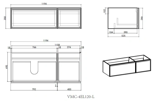 Тумба подвесная Vincea Elise VMC-4EL120MG-L серый матовый