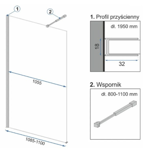 Душевая стенка Rea Aero Ombre Black 110x195 K2461