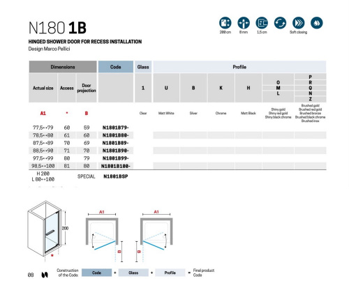 Душевая дверь Novellini 90 N180 N1801B90-1B
