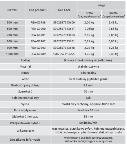 Трап для душа Rea Neo&Pure 600 N Pro G0900