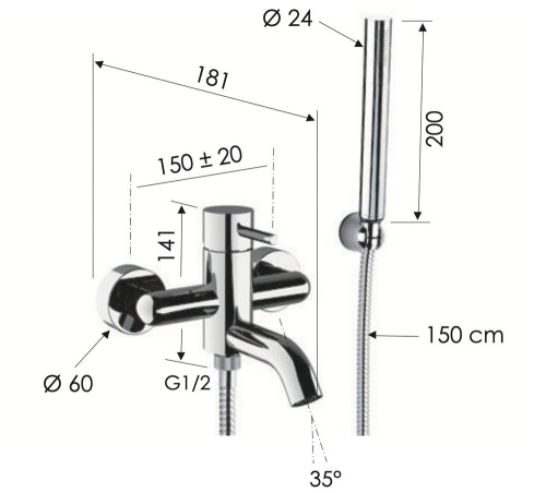 Смеситель для ванны Remer X Style X02