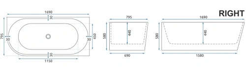 Ванна акриловая Rea Sydney Bellanto 170 right W8803