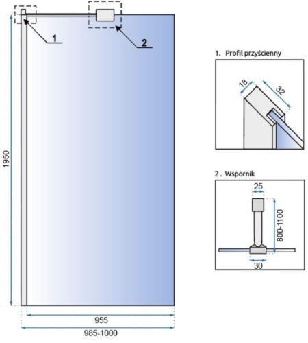 Душевая стенка Rea Aero Black 100x195 K6596