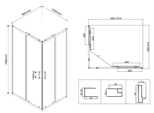 Душевой уголок Vincea City VSS-5CT9010CLB