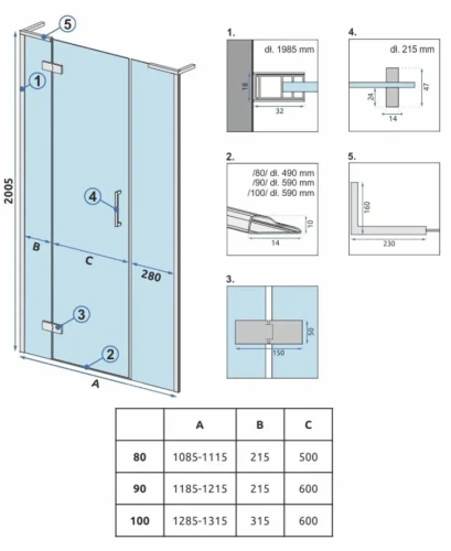 Душевая стенка Rea HUGO gold brush K6610