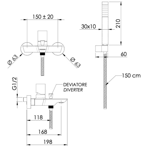 Смеситель для ванны Remer Edge EG502CFP, черный брашированный хром