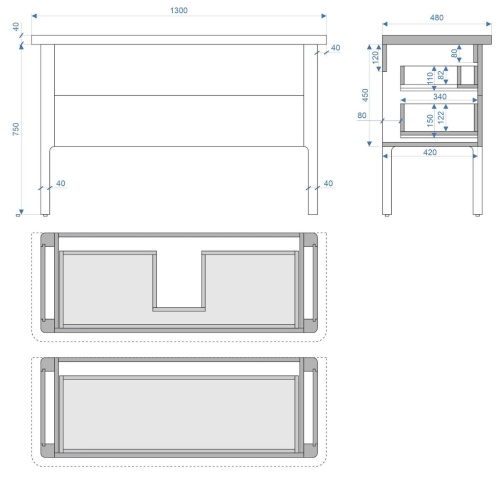 Тумба напольная Vela Грация 130Н под столешницу TU28066