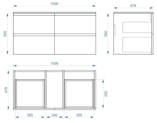 Тумба подвесная Vela Мира 100П 4 ящика (черный матовый) TU37109