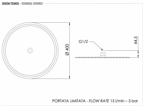 Верхний душ с шарнирным соединением 40 см Remer 357UFM40BOX, белый матовый