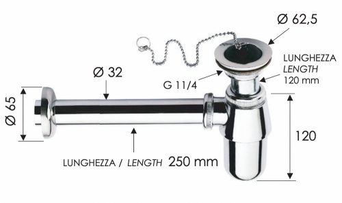 Сифон с выпуском 1”1/4 Remer 973Z114, замак