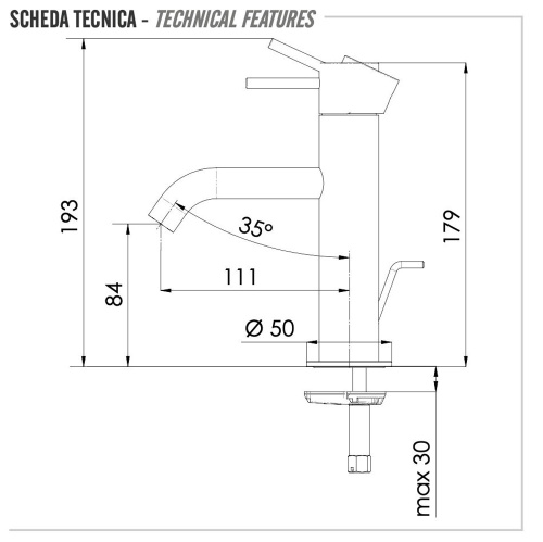 Смеситель для раковины Remer X Style X10XV, сталь