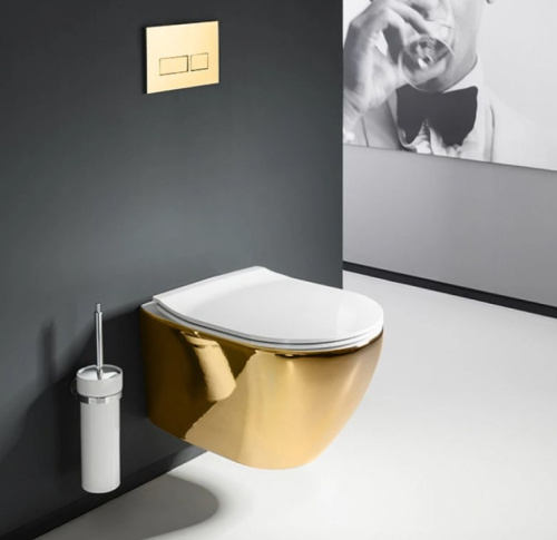Унитаз подвесной Rea Carlo Mini Rimless Gold White C0669