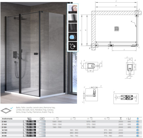 Душевая дверь Kolpa-San Andromeda D 120 black transparent 516630