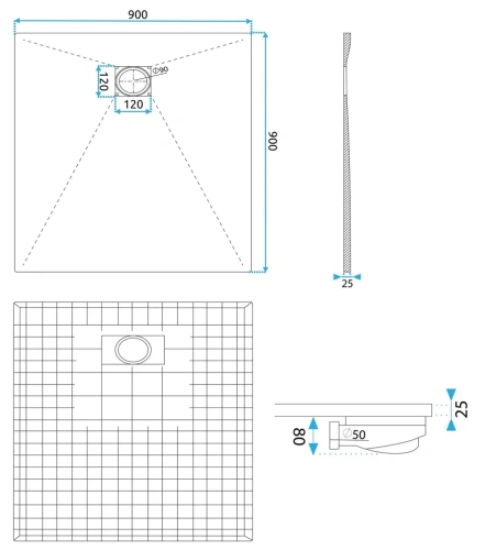 Душевой поддон Rea Magnum Carrara Black 90x90 K7008
