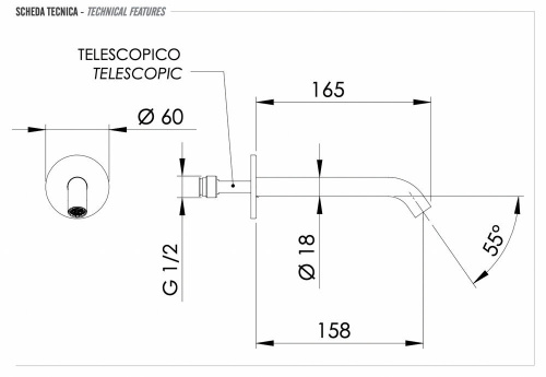 Излив настенный 16 см Remer X Style INOX SS91X, нержавеющая сталь
