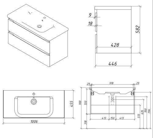 Тумба подвесная Caprigo Forte 100 36114-SF022