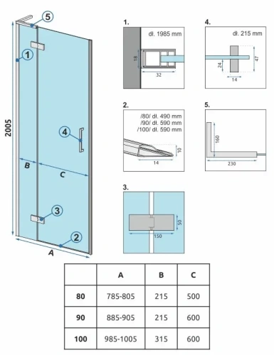 Душевая дверь Rea Hugo Gold brush 90 K8411