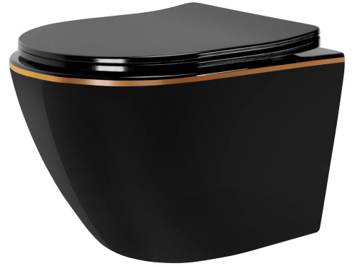 Унитаз подвесной Rea Carlo Mini rimless Flat Black Gold Edge C8800
