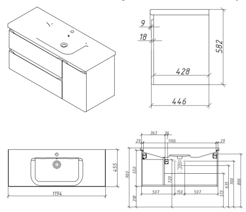 Тумба подвесная Caprigo Forte 100 36117R-SF028