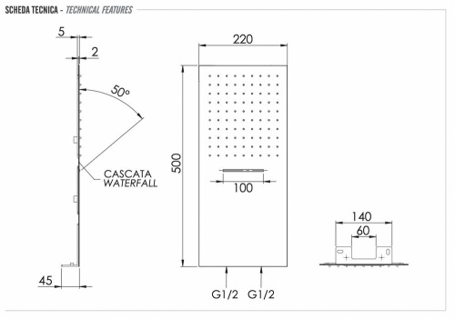 Верхний душ настенный 50x25 см Remer 350UFCAX