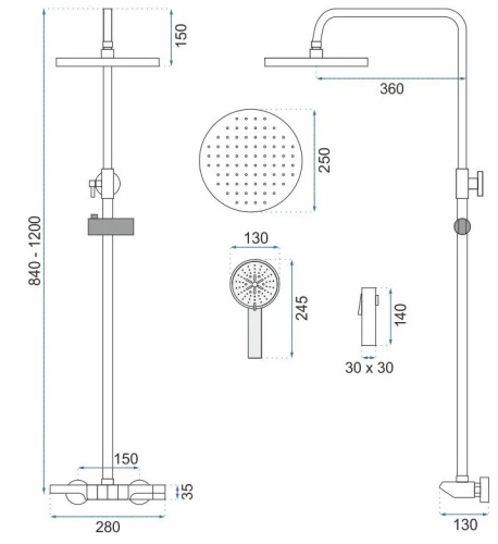 Душевая система Rea Savio tytan P8412