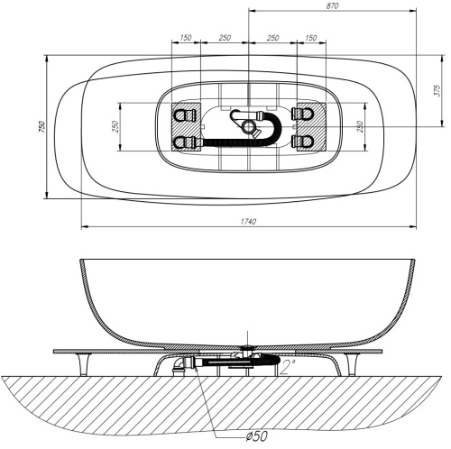 Ванна из искусственного камня Kolpa-San Milo FS 174x75 Black