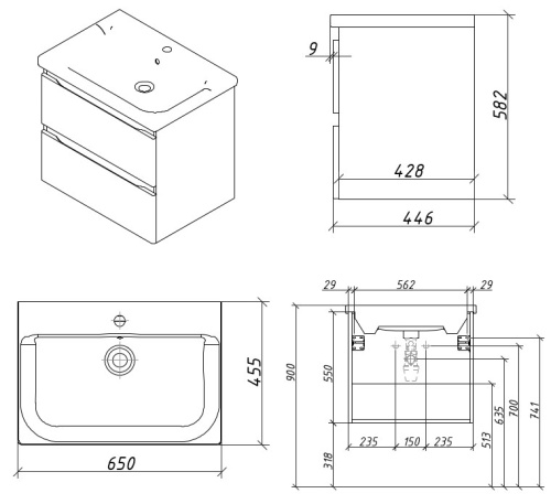 Тумба подвесная Caprigo Forte 65 36110-SF046