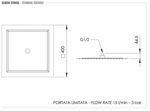 Верхний душ с шарнирным соединением 40 см Remer 357UFS40NOX, черный матовый