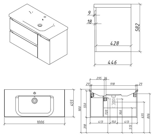 Тумба подвесная Caprigo Forte 100 36115R-SF027