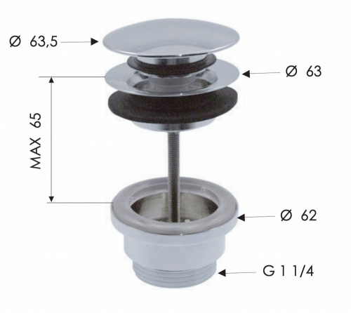 Донный клапан универсальный 1”1/4 Remer 905CCR114CFP, черный брашированный хром